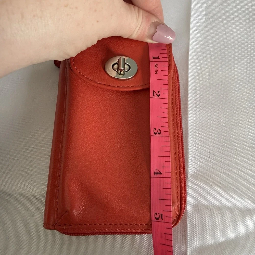 Coach Vintage Red Leather Silver Turnlock Wallet ID Card Holder Phone Case New
